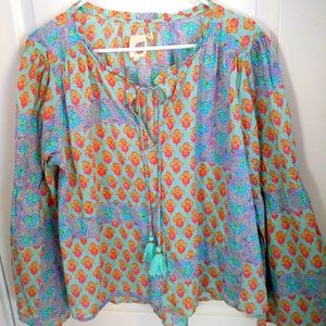 Anthropologie Lilka Aqua Mint Print Peasant Bell L